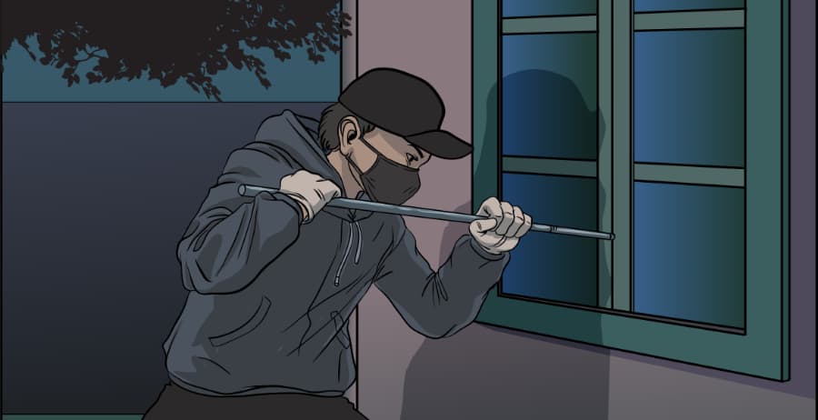 Illustration of burglar forcing entry through a window in Nashville