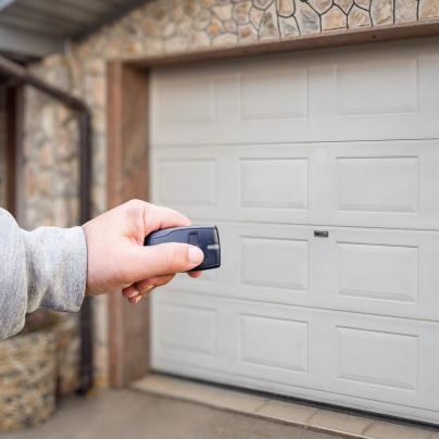 Nashville security key fob pointing to a garage door
